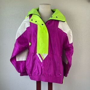 EUC Sunbuster Performance Sports Apparel L Nylon Partial Zip Neon Green/Purple